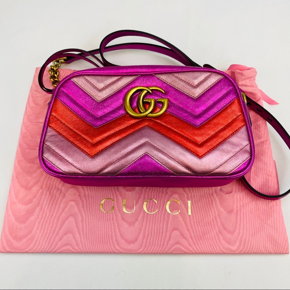 NWT Gucci Pink Crossbody Metallic GG Marmont Bag